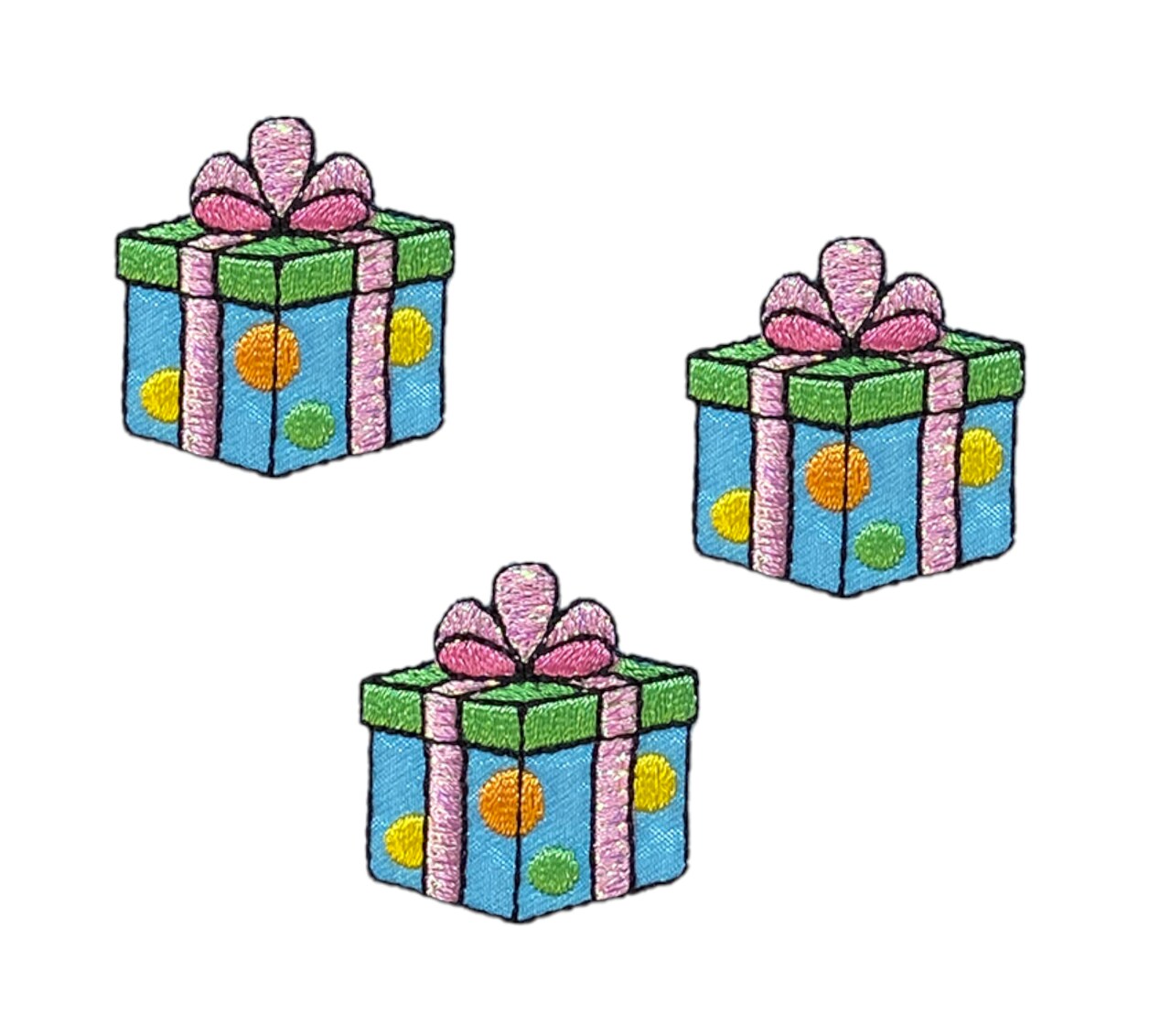 Set of 3, 1.25" Gift Box, Birthday, Embroidered, Iron on Patch